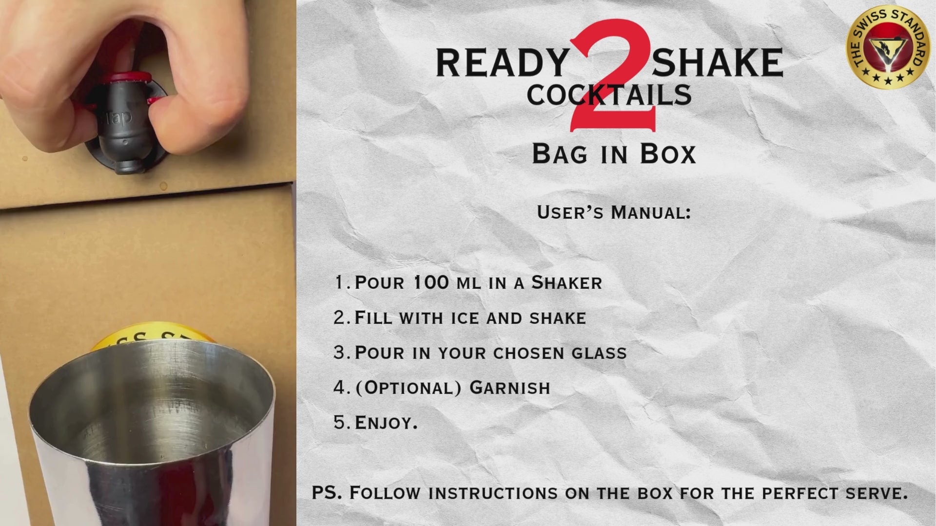 Load video: Ready 2 Shake Cocktails Bag in Box - Tutorial Video - The Swiss Standard